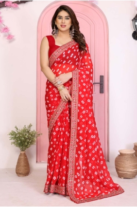 Red Saree with Embroidered Georgette SR28933