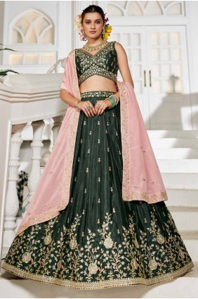 Embroidered Lehenga Choli in Olive Chiffon LC8504