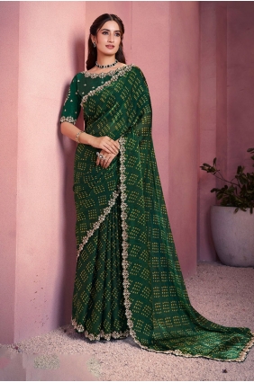 Green Saree in Satin with Embroidered,printed SR29055