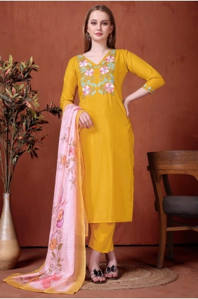 Yellow Salwar Kameez with Embroidered Rayon SK155717