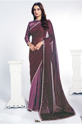 Wine Saree with Embroidered Satin SR28947