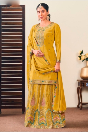 Chiffon Sharara Suit with Embroidered in Yellow SS1280