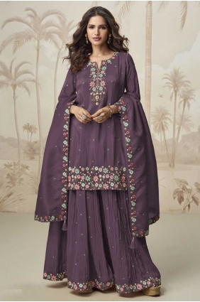 Shimmer Palazzo Suit in Wine with Embroidered PZ4181