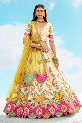 Embroidered Silk Cream Lehenga Choli with Dupatta LC8469