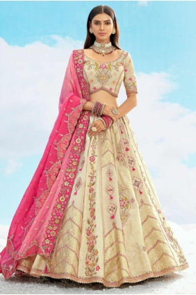 Embroidered Silk Cream Lehenga Choli with Dupatta LC8473