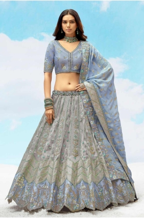 Embroidered Silk Lehenga Choli in Blue with Dupatta LC8472