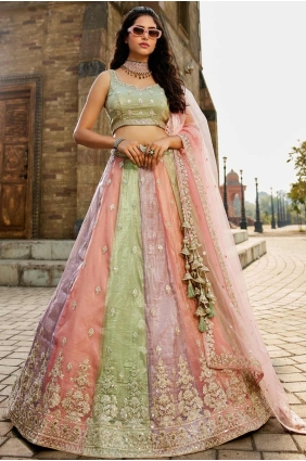 Embroidered Tissue Multicolor Wedding Lehenga Choli with Dupatta LC8364
