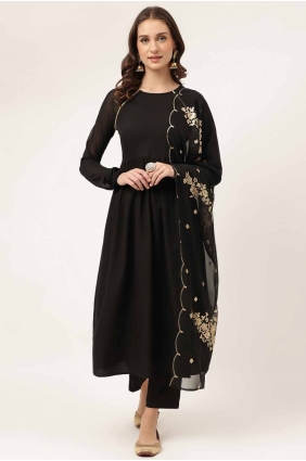 Embroidered Crepe Kurti in Black with Dupatta KTI2645