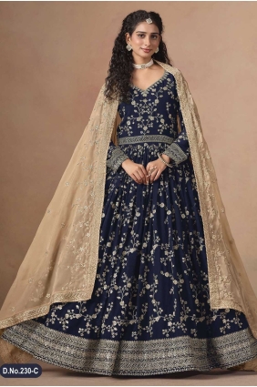 Blue Anarkali Suit with Embroidered Faux georgette AS4138