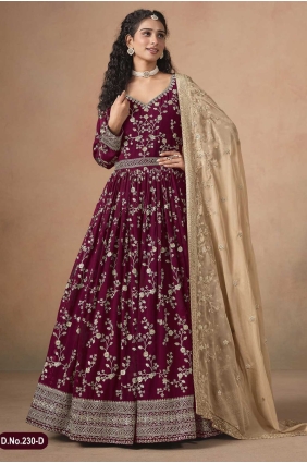 Maroon Anarkali Suit with Embroidered Faux georgette AS4139