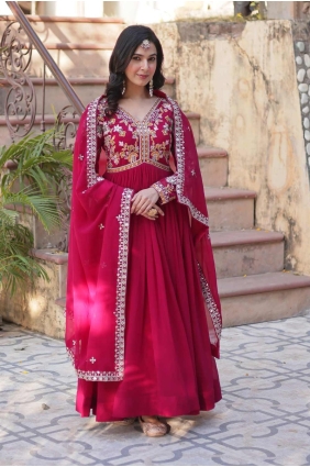 Faux georgette Gown Dress with Embroidered in Pink GW1099