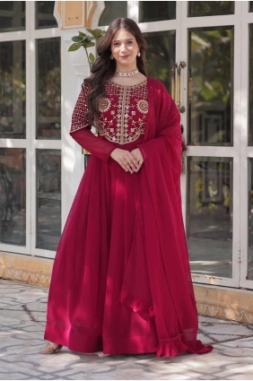 Faux georgette Pink Anarkali Suit in Embroidered GW1113