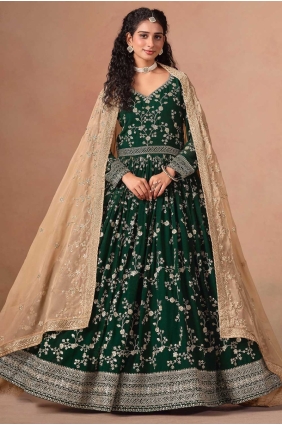 Green Weaving Faux georgette Anarkali Suit AS4112