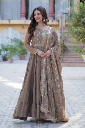 Georgette Georgette Gown Dress with Embroidered GW1053