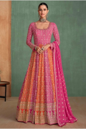 Georgette Gown Dress with Embroidered in Pink GW1080