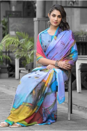 Georgette Saree in Multicolor with Printed SR28327