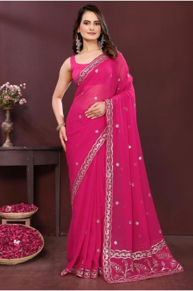 Embroidered Saree in Pink Georgette SR28887