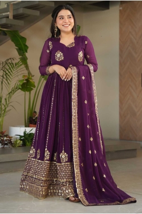 Weaving Faux georgette Purple Gown Dress with Dupatta GW1151