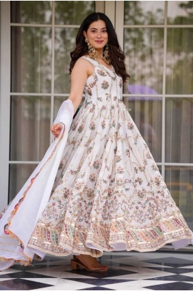 White Sequins Faux georgette Gown Dress GW1179