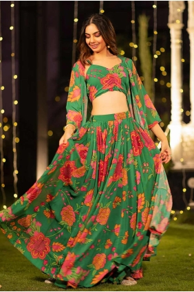 Green Digital print Chinon chiffon Party Lehenga Choli LC8324