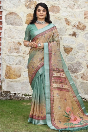 Printed Saree in Peach Cotton SR29081
