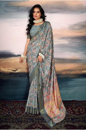 Grey Printed Saree in Cotton SR28213