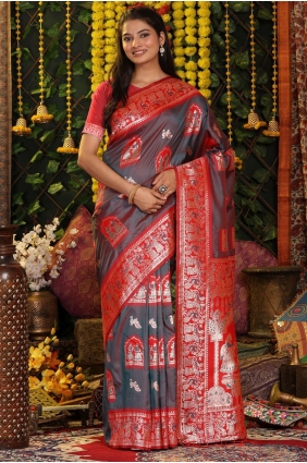 Grey Saree in Silk with Zari SR28940