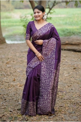 Weaving Handloom silk Saree in Purple with Blouse SR29099