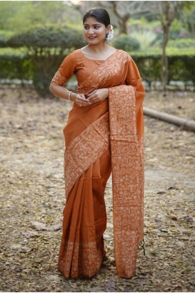 Orange Weaving Handloom silk Saree SR29104