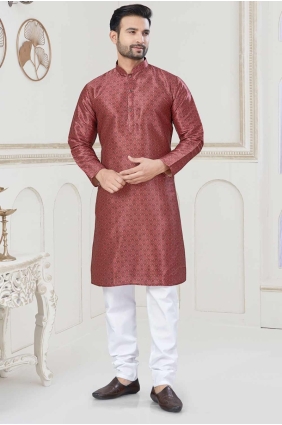 Jacquard Digital print Red Men Kurta KURR452