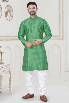 Jacquard Green Men Kurta in Digital print KURR456