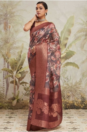 Brown Saree with Weaving Jacquard silk SR28663