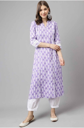 Kurti in Light purple Cotton with Plain KTI2642