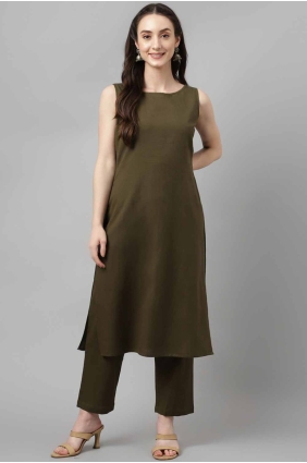 Kurti in Olive green Rayon with Plain KTI2663