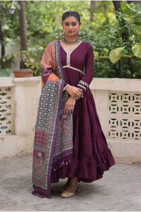 Silk Gown Dress with Lace in Wine GW1189