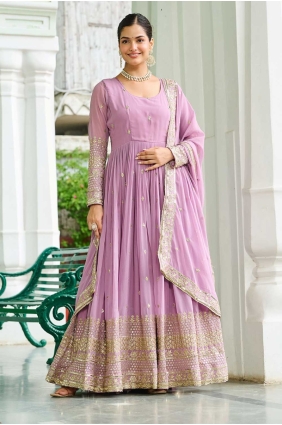 Lavender Embroidered Gown Dress in Faux georgette GW1164