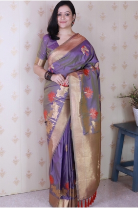 Weaving Silk Saree in Lavender with Blouse SR28972