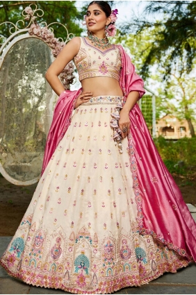 Cream Lehenga Choli with Embroidered Tissue LC8602