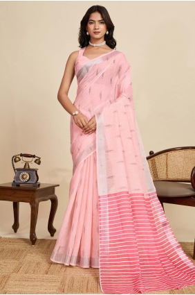 Pink Digital print Linen Saree SR28901