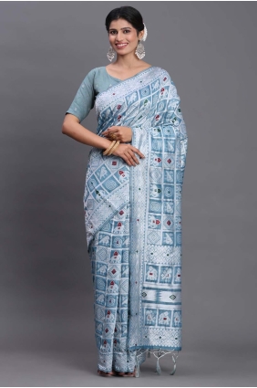 Weaving Saree in Sky blue Linen SR29004