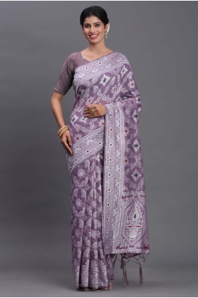 Violet Weaving Linen Saree SR29007