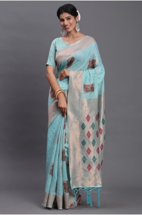 Sky blue Weaving Saree in Linen SR29037