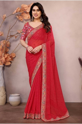 Georgette Maroon Saree in Embroidered SR28697