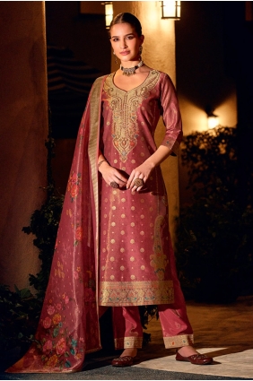Shimmer Weaving Maroon Salwar Kameez with Dupatta SK155805