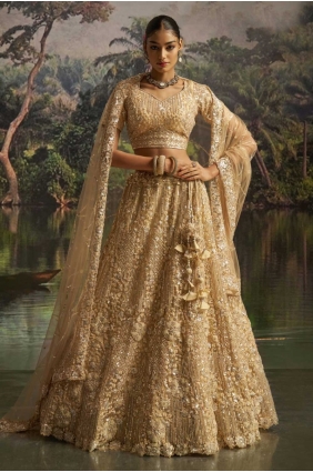 Cream Lehenga Choli in Weaving Soft net LC8640