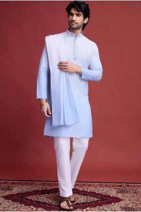 Mirror Rayon Men Kurta in Sky KURR397