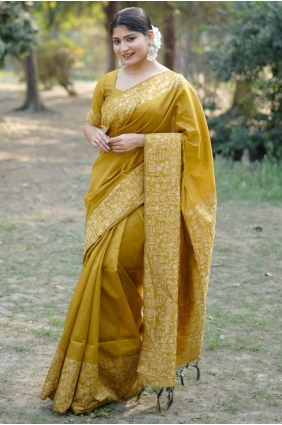 Weaving Handloom silk Mustard Saree with Blouse SR29101