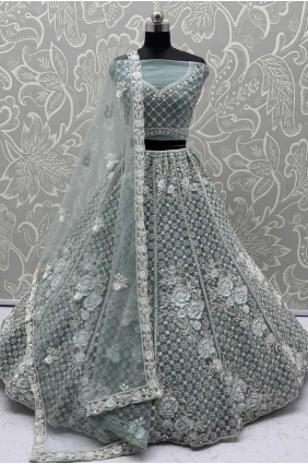 Grey Lehenga Choli in Sequins Net LC8566