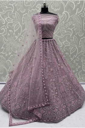 Sequins Net Onion Pink Lehenga Choli with Dupatta LC8570