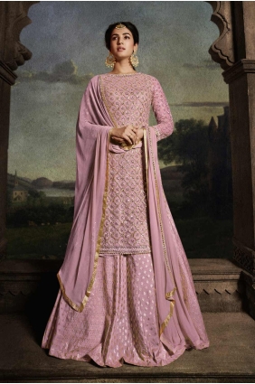 Net Pink Eid Palazzo Suit in Embroidered PZ4102